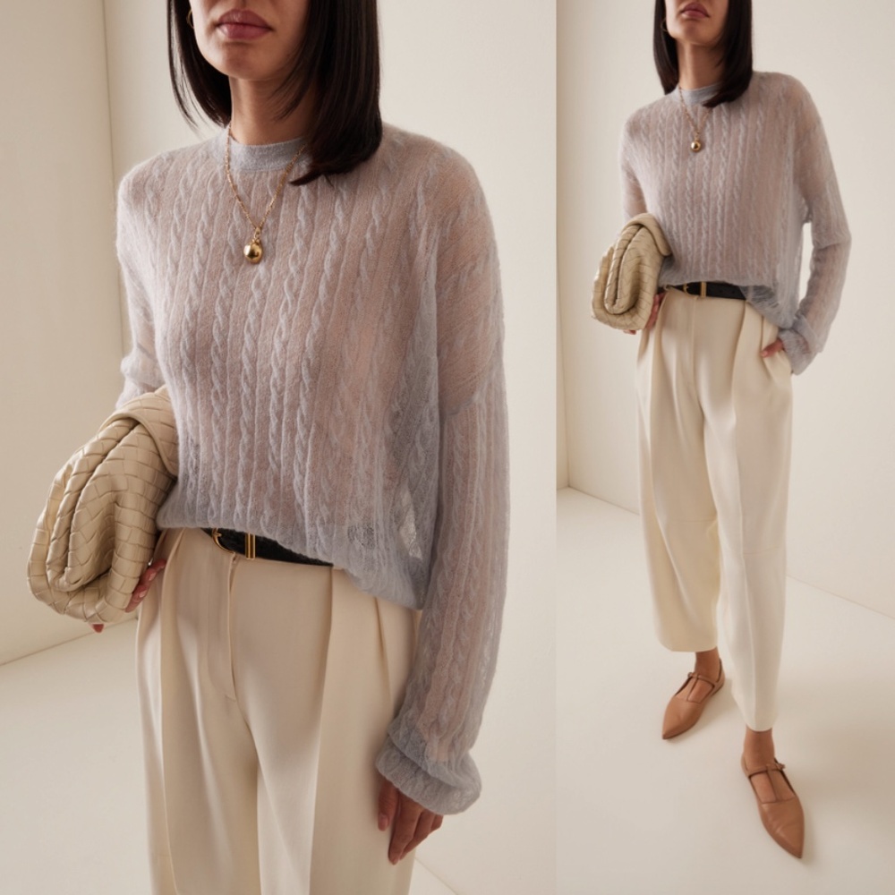 Altuzarra Jet Layered Cable Knit Sweater Porcelain Blue Medium NWT